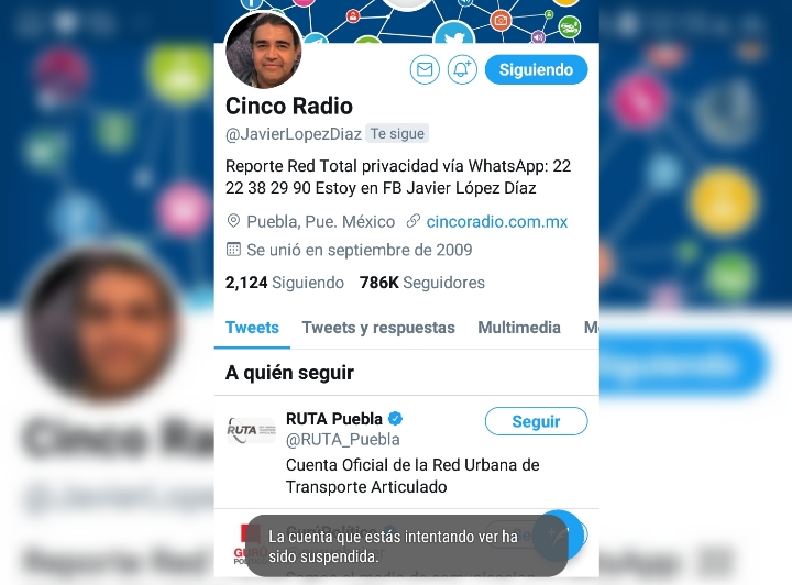 Suspenden a López Díaz cuenta de Twitter