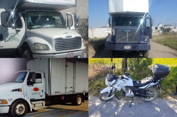 Recuperan tres camiones y una motocicleta en Texmelucan