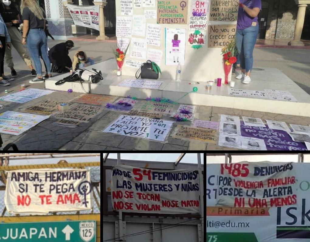 Con lonas y carteles mujeres exigen alto a la violencia en Tehuacán