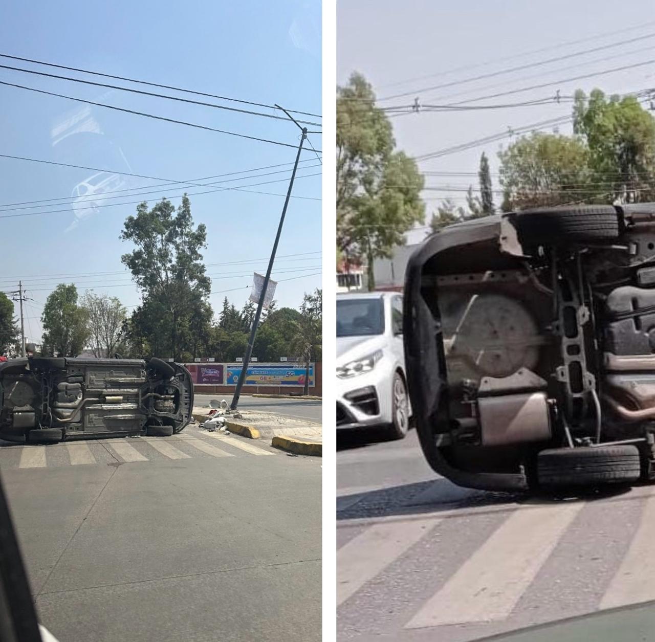 Reportan volcadura de un automóvil en calzada Zavaleta