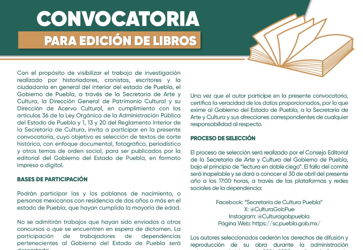 Emiten convocatoria para publicar libros impresos y digitales de investigadores poblanos