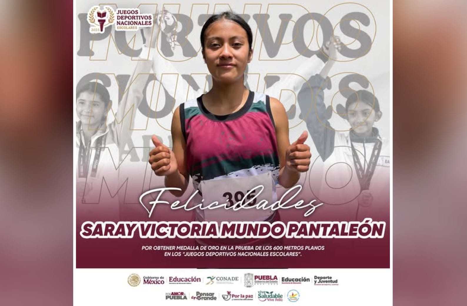 Una medalla más para Puebla, Saray con oro en Atletismo en Juegos Nacionales 