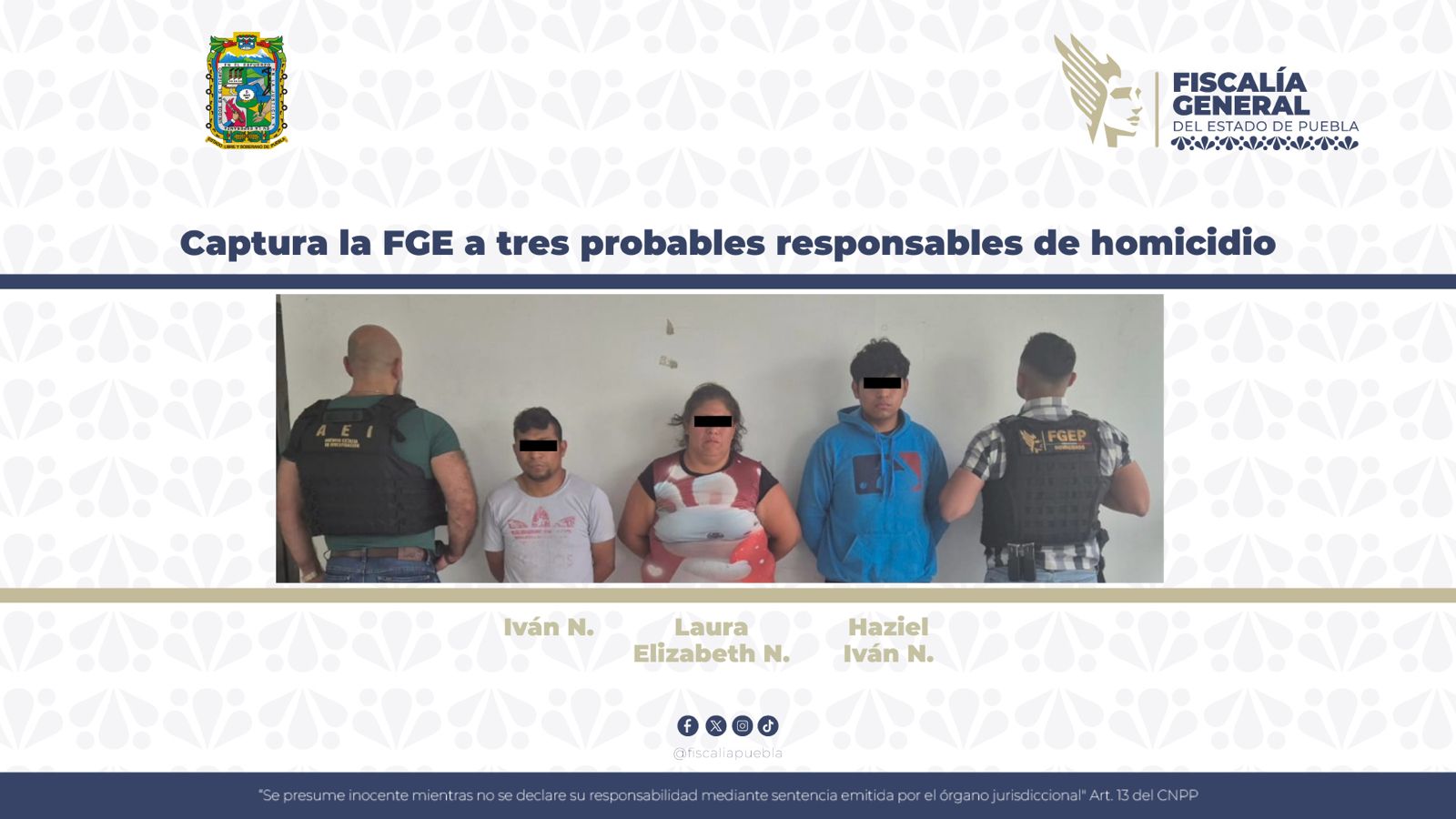 Captura FGE a tres responsables de homicidio de hombre en Galaxia Bosques de Manzanilla